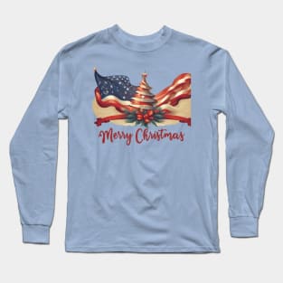 Usa flag merry christmas, funny most likely, family Long Sleeve T-Shirt